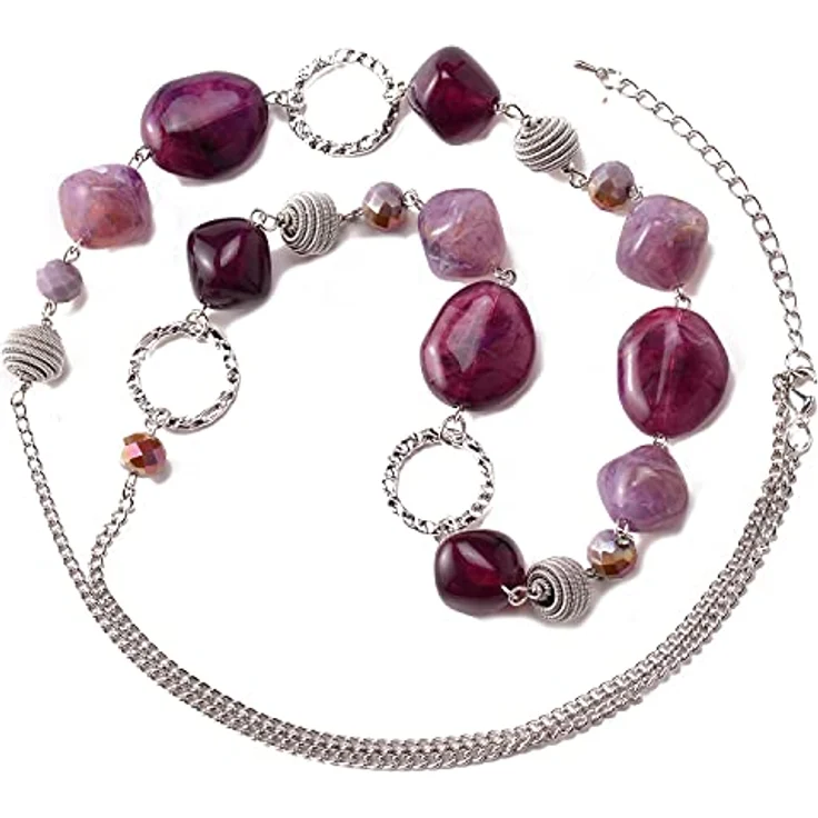 Bulinlin Silber Perlen Lange Kette für Damen, Boho Statement Chain, 35+3 Zoll, versilbert, elegantes Geschenkmotiv – Bild 2