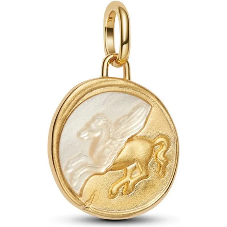 Pandora Charm-Einhänger 764090C01, Pegasus aus 14k-vergoldeter Metallmischung mit synthetischem Perlmutt-Hintergrund – Bild 1
