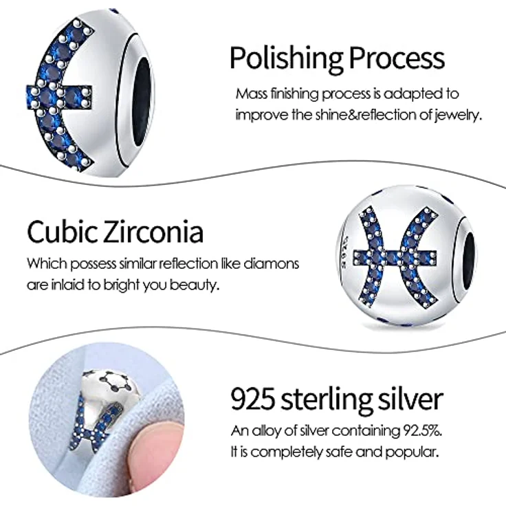 Pandach Damen Charm Anhänger Sternzeichen, 925 Sterling Silber mit Zirkonia, kompatibel mit Pandora Armbändern und Halsketten, 12 Sternbilder Charms für Frauen und Mädchen – Bild 3