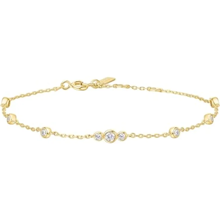 ANIA HAIE MISS DAINTY Sparkling Bezel Damen Armband aus 925 Sterling Silber 14k vergoldet, besetzt mit 9 Zirkonia, verstellbar von 16,5 cm bis 18,5 cm, inkl. Geschenkverpackung