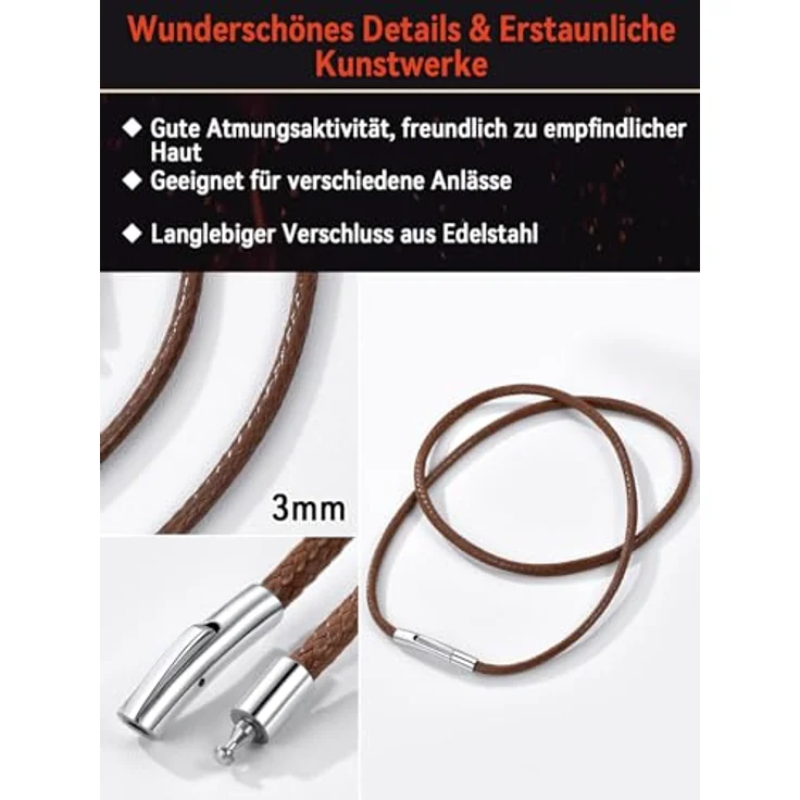 FaithHeart Herren Halskette aus Kunstleder, 55 cm, braun, 3 mm, ohne Anhänger, mit Edelstahlverschluss, anpassbar – Bild 4
