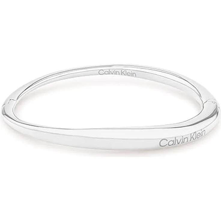 Calvin Klein Armreif ELONGATED DROPS, Damen-Armband aus poliertem Edelstahl mit graviertem Logo, 16 cm Innenumfang, Klappverschluss