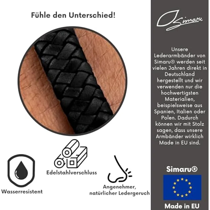 Simaru Narvik, Echtleder-Armband für Unisex mit Edelstahl Magnetverschluss, 12mm breit, made in Germany – Bild 5