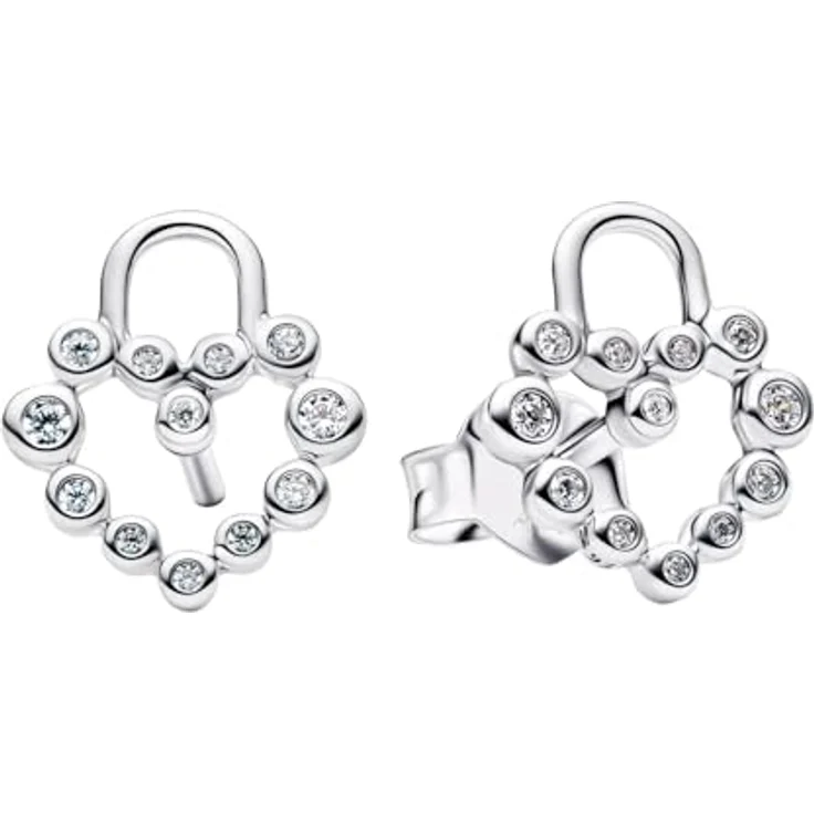 Pandora Damen-Ohrringe Funkelndes Herzschloss Ohrstecker, Silber mit Zirkonia und Liebesmotiv – Bild 1