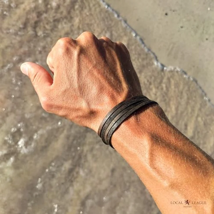 LOCAL LEAGUE Leder-Wickelarmband 'SURF CREW HAWAII', verstellbar bis 95 cm, handgemacht in Europa, aus echtem Leder in Kaffeeschwarz – Bild 5