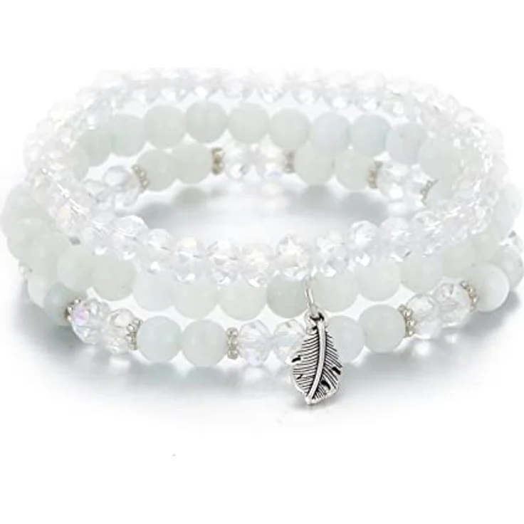 FULU AUTUMN Perlenarmband Set, Stretch Damen Armband Mehrschichtiges Boho Modeschmuck für Mama, Oma und Frau, Pure White – Bild 1