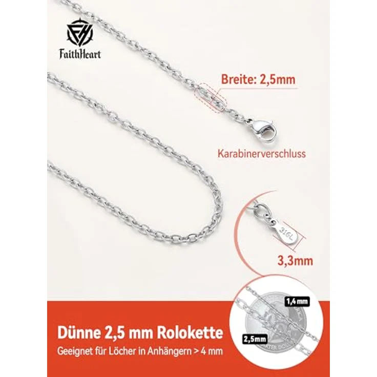 FaithHeart Rolokette 2,5MM Edelstahl, 75CM lange Gliederkette für Damen und Herren, silberne Halskette ohne Anhänger, ideal als Geschenk für Valentinstag und Geburtstage – Bild 2