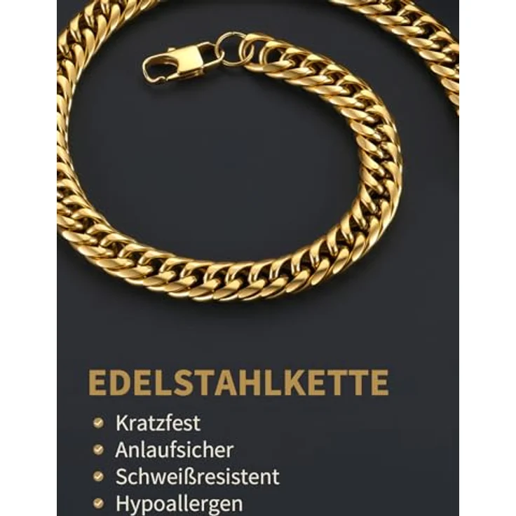 FindChic Herren Gold Panzerkette 12mm, 55cm lang, Cuban Link Edelstahl, allergiefrei mit Geschenkebox – Bild 5