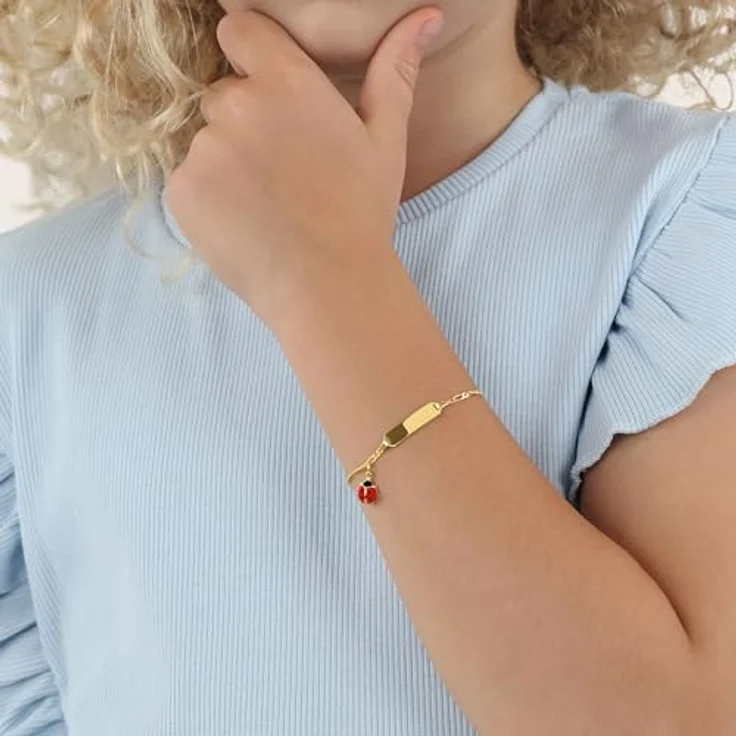 Amor Identarmband Mädchen, Längenverstellbares Armband (12+2 cm) mit Marienkäfer-Anhänger aus 375er Gelbgold, Rot, in Geschenkbox, 2014262 – Bild 2