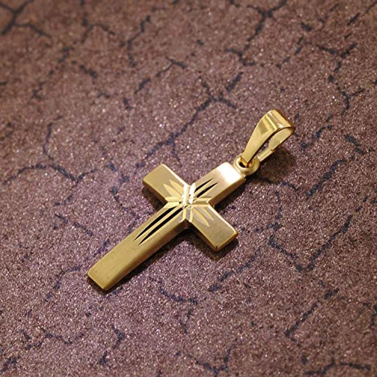 trendor Kreuz-Anhänger 333 Gold 19 mm, Damen Kettenanhänger aus warmem Gelbgold, seidenmatt und diamantiert, zeitlose Geschenkidee – Bild 3