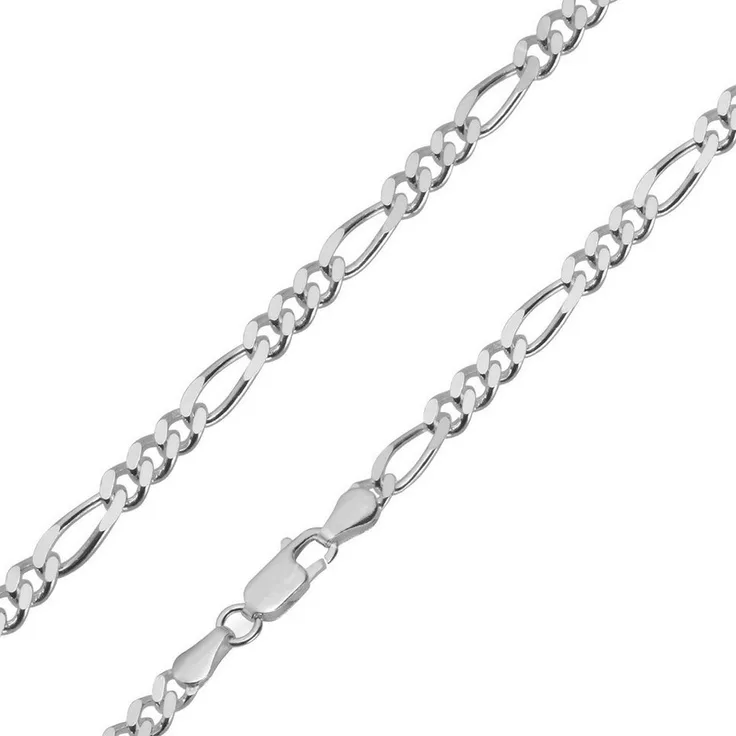 trendor Figaro-Kette aus 925 Sterlingsilber, diamantiert, 4,2 mm breit, poliert, mit Karabinerverschluss, Made in Germany