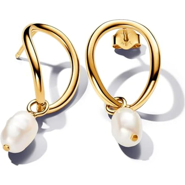 Pandora Essence Organisch Geformter Kreis & Barocke Behandelte Süßwasserzuchtperlen Ohrringe aus Sterling Silber mit vergoldeter Metalllegierung, einzigartige Perlenvariationen, 263281C01 – Bild 1