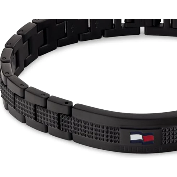 Tommy Hilfiger Jewelry Gliederarmband für Herren, Edelstahl - Schwarz oder Silber, Faltverschluss mit Flaggenlogo – Bild 2