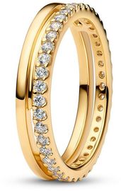 Pandora Fingerring Damen, Doppelband Goldfarben mit Zirkonia