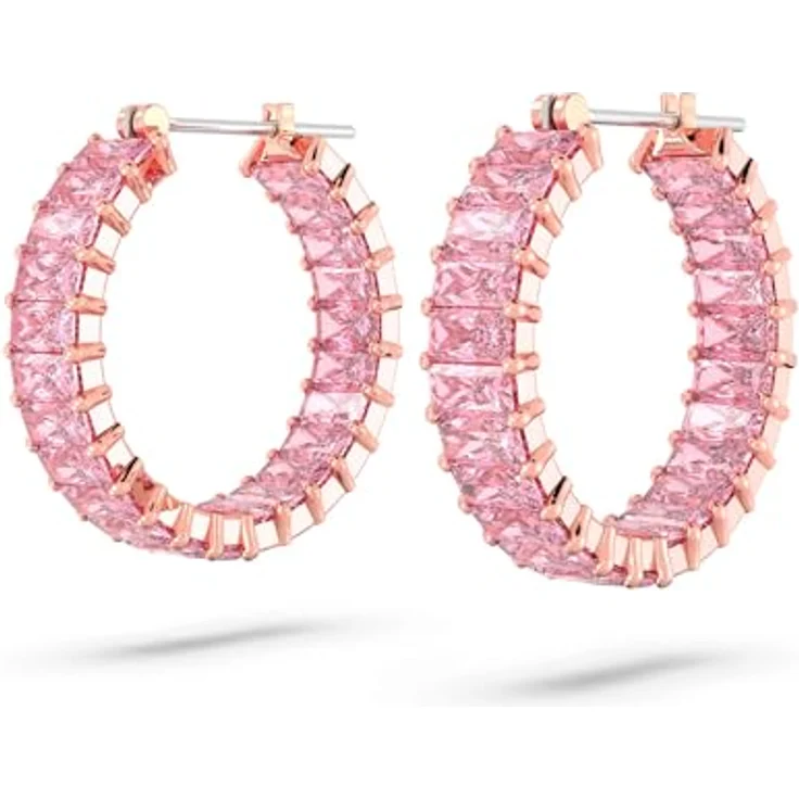 Swarovski Creolen Matrix 5657726, Roségoldene Ohrstecker mit 46 pinken Swarovski-Kristallen und Klappverschluss – Bild 3