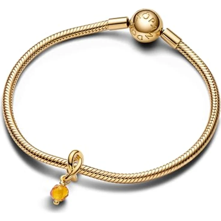 PANDORA Moments Facettierter honiggelber Ewigkeitskreis Charm-Anhänger aus Sterling Silber mit vergoldeter Metalllegierung und künstlichem Kristall, kompatibel mit Moments Armbändern, 763462C11 – Bild 2