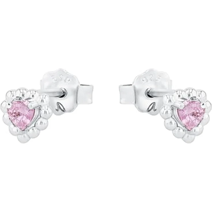 Amor Ohrstecker 925 Sterling Silber, Kinder Ohrschmuck mit Zirkonia, Herzmotiv, 0,6 cm, Rosa, in Geschenkbox, 2021294 – Bild 3