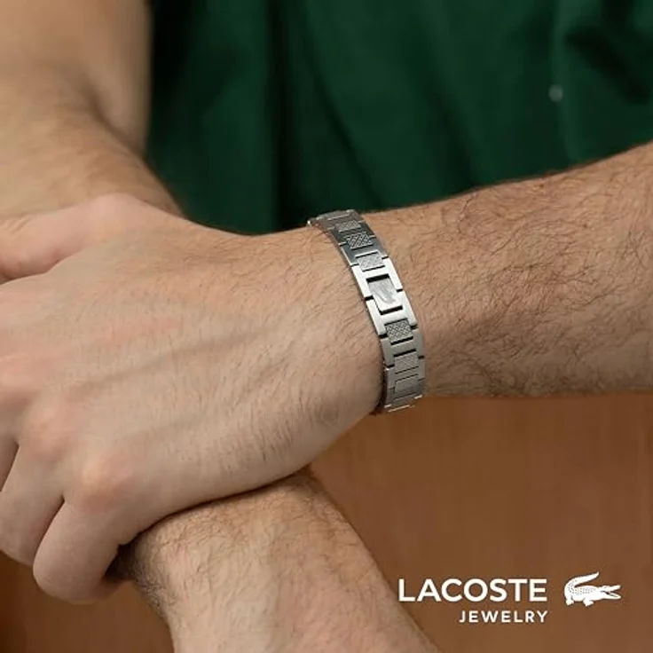 Lacoste Gliederarmband METROPOLE, Edelstahlarmband mit Petit-Piqué-Muster, Innenumfang 19 cm, Kastenverschluss – Bild 2