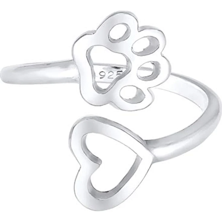Nenalina Damenring Silber 925, vergoldet, verstellbar, Herz und Pfote – Bild 2