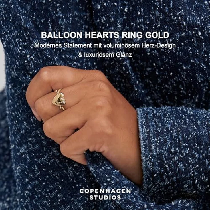 COPENHAGEN STUDIOS Ring Balloon Hearts, gold, Gr. 56, Damenring aus 14K Edelstahl, wasserfest & hautfreundlich mit beweglichem Herz-Design – Bild 2