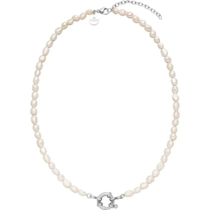 Purelei Pearl Charm Halskette, elegante Kette mit Süßwasserperlen und Charm-Öse, Edelstahl 18K vergoldet (Silber) – Bild 1