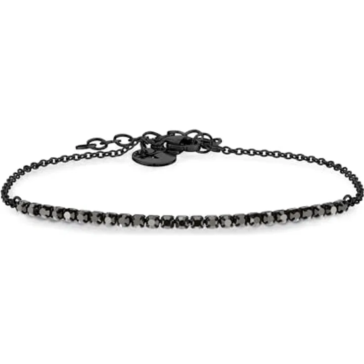 Tamaris Tennis-Armband Damen, Edelstahl IP Black mit Zirkoniasteinen, größenverstellbar und wasserfest