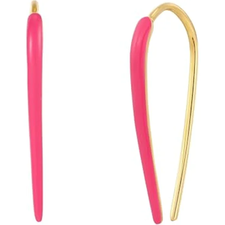 Glanzstücke München Damen Ohrhänger, 925/- Sterling Silber gelbvergoldet 14 Karat, Emaille pink, Durchzieher 28,7 mm