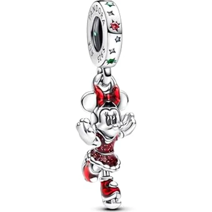 PANDORA Moments Disney Minnie Maus Eislaufen Charm-Anhänger, Sterling Silber mit Emaille-Details, kompatibel mit Moments Armbändern, 793530C01
