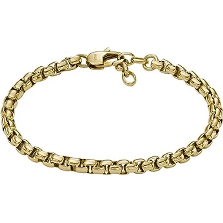 Fossil Herren-Gliederarmband All Stacked Up, Edelstahl goldfarben mit poliertem Finish, 200mm+20mm, Karabinerverschluss