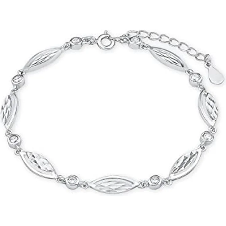 Amor Damen-Armband, Sterling Silber 925, verstellbar mit synthetischen Zirkonia, rhodiniert, 17,5 cm + 3 cm Verlängerung