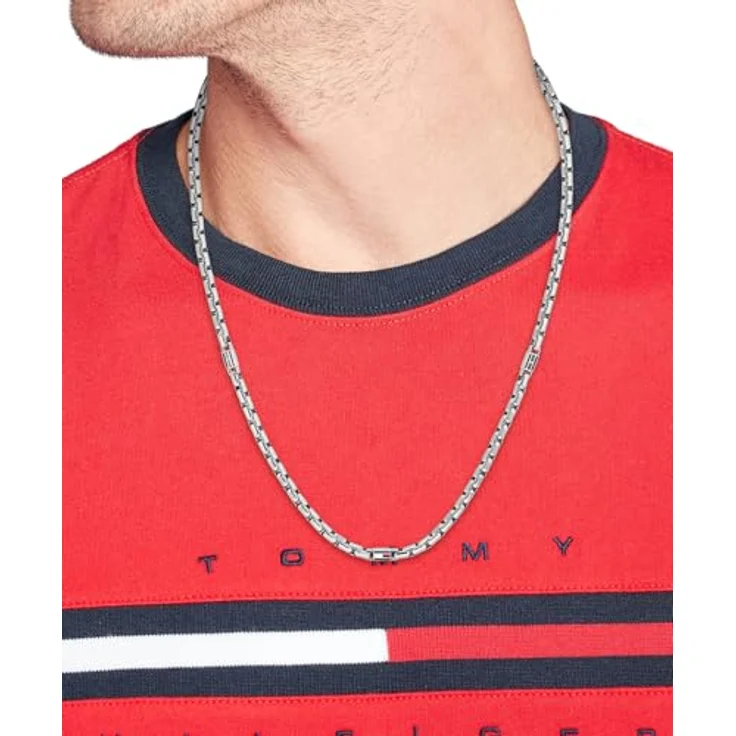 Tommy Hilfiger Jewelry Gliederhalskette für Herren, polierter Edelstahl, 56 cm, 4,5 mm, mit 3D-Flaggensteg und Karabinerverschluss, silberfarben – Bild 2