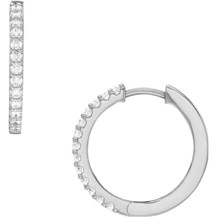 Fossil Damen-Ohrringe Creolen aus Messing oder Sterlingsilber mit Bügelverschluss, Blasses Silber