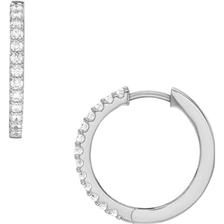 Fossil Damen-Ohrringe Creolen aus Messing oder Sterlingsilber mit Bügelverschluss, Blasses Silber – Bild 1