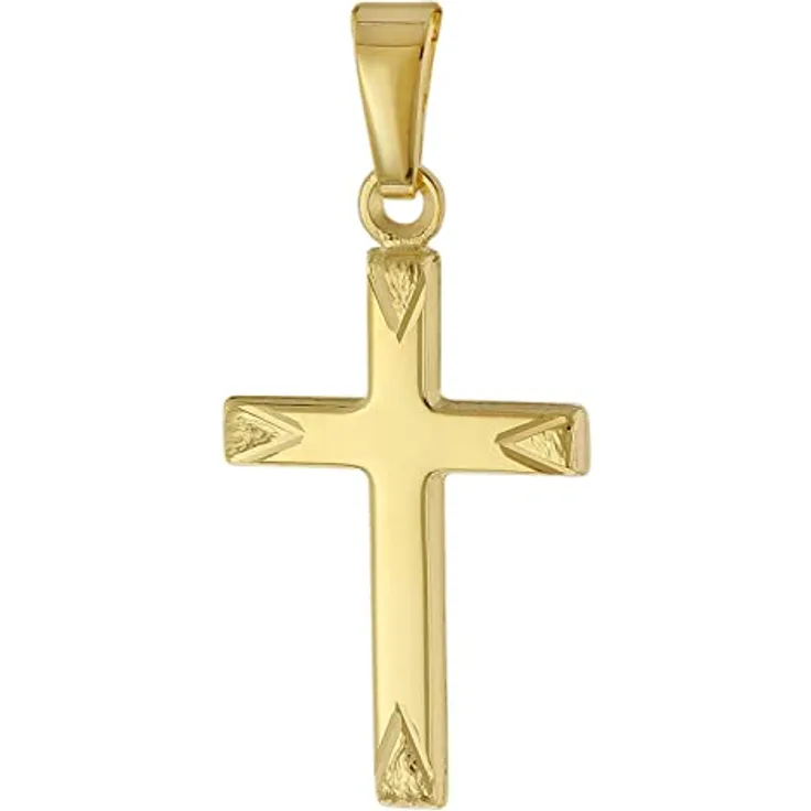 trendor Kreuz-Anhänger Gold 585/14 Karat, eleganter Halsschmuck für Damen, Herren und Kinder, 21 x 12 mm, polierte Oberfläche mit Strukturdekor, ideale Geschenkidee