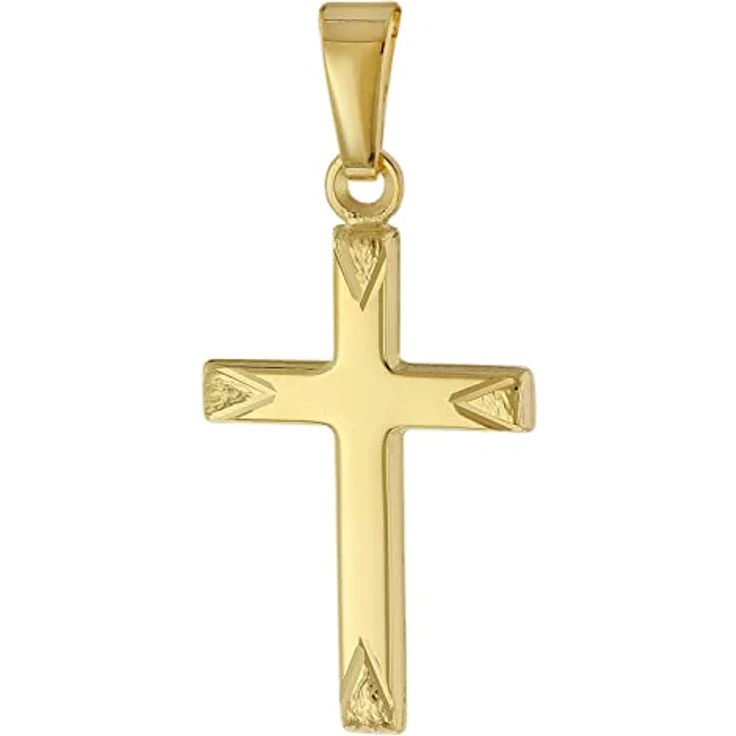 trendor Kreuz-Anhänger Gold 585/14 Karat, eleganter Halsschmuck für Damen, Herren und Kinder, 21 x 12 mm, polierte Oberfläche mit Strukturdekor, ideale Geschenkidee – Bild 1