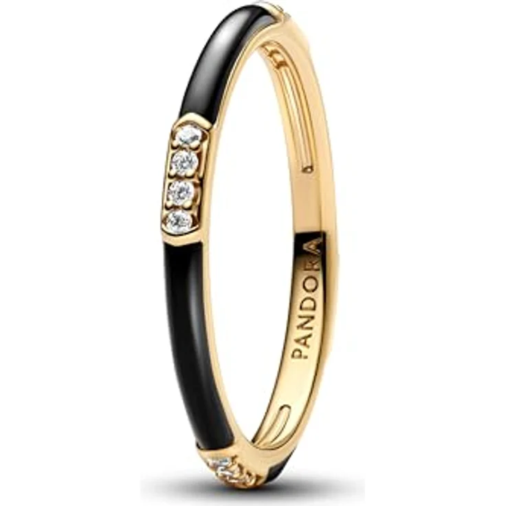PANDORA Damenring 163686C01 mit schwarzer Emaille und Zirkonia, goldfarben, Ringgröße 50/15,9 – Bild 1