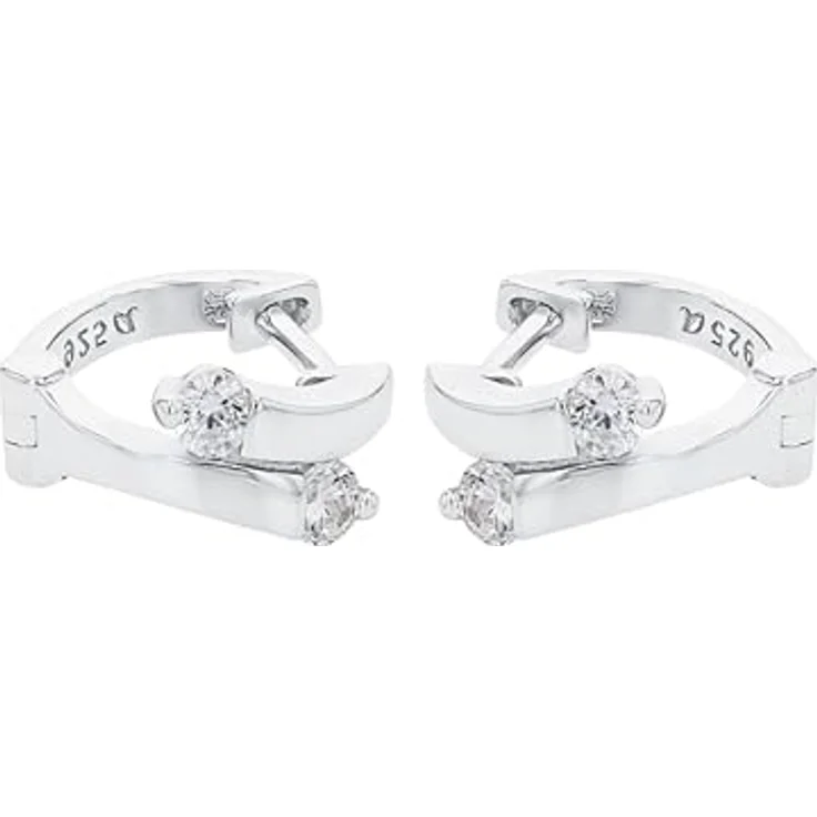 Amor Creole für Damen, elegante 1,2 cm Ohrringe aus rhodiniertem Sterling Silber 925 mit weißen Zirkonia – Bild 3