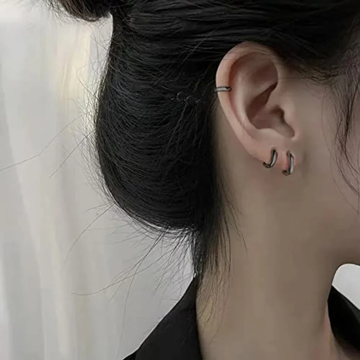 GMEDRIDAS Creolen Silber 925 Klein Set für Damen - 3 Paar Helix Piercings Schwarz in 8mm, 10mm und 12mm, hypoallergen und nickelfrei – Bild 3
