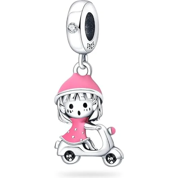 TINSLO Charm Anhänger Damen, 925 Sterling Silber mit Zirkonia, kompatibel mit Pandora Armbändern und Halsketten, Geschenkidee für Frauen und Mädchen