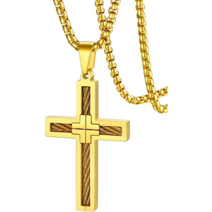 FaithHeart Kreuz Kette, Herren und Damen Edelstahl Venezianierkette mit Kreuz Anhänger, 55 cm lang in Gold, wasserdicht und hypoallergen – Bild 1