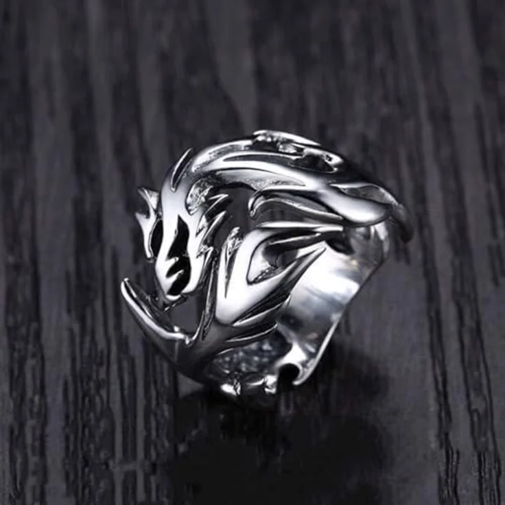 KONFEN Drachen Herren Ring, Wikinger Hypoallergen, Verstellbarer, Vintage Hip Pop Offener Ring, Silber, Einzigartige Textur für Herrenschmuck – Bild 5