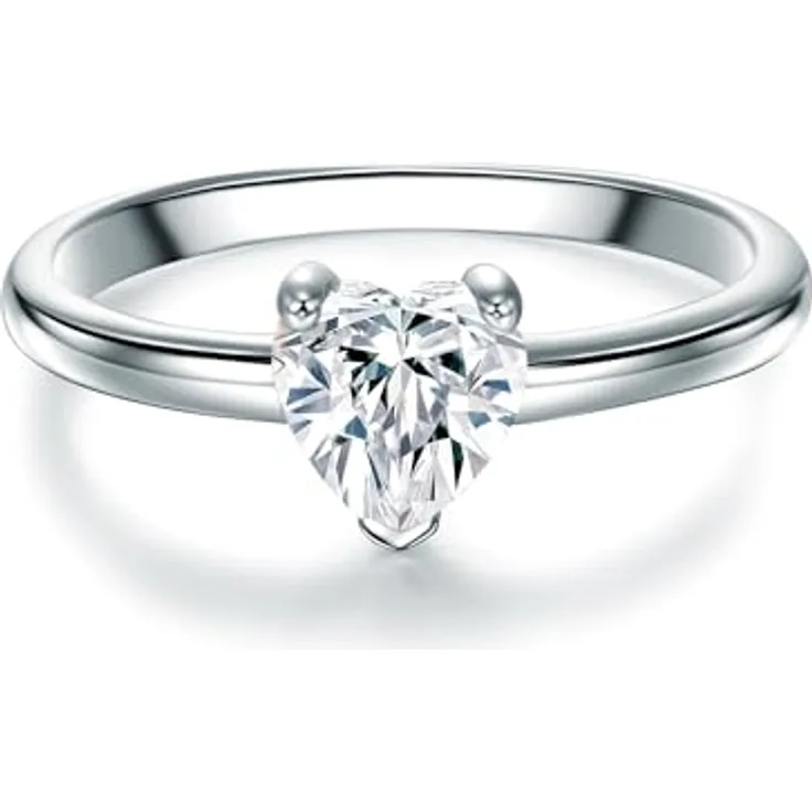 Trilani Damen-Solitärring Herz, Sterling Silber rhodiniert, Zirkonia weiß im Brillantschliff, Verlobungsring herzförmig, eleganter Trauring, Schmuckbox inklusive