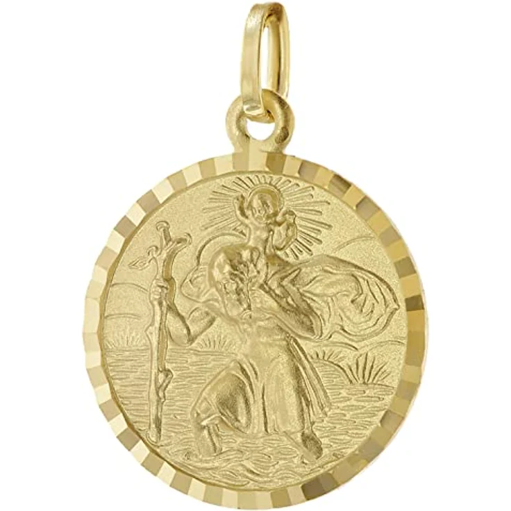 trendor Christophorus Gold 585 (14K) Schutzpatron Anhänger, 16 mm mit seidenmatter Oberfläche und Reliefprägung, gelbgold, perfekt als Geschenkidee für Damen und Herren – Bild 1