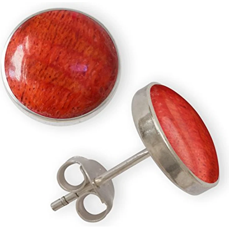 Fly Style Ohrstecker Silber 925, Muschel Ohrstecker mit Stein und Perlmutt, romantische Sommer Ohrringe, Größe: 10 mm, Farbe: Rot – Bild 1