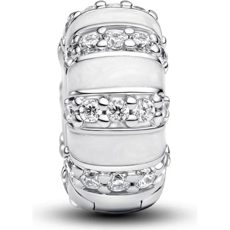 PANDORA Moments Steine & Emaille Clip-Charm, Sterling Silber mit Zirkonia, kompatibel mit Moments Armbändern, kühle Farben, 793785C01