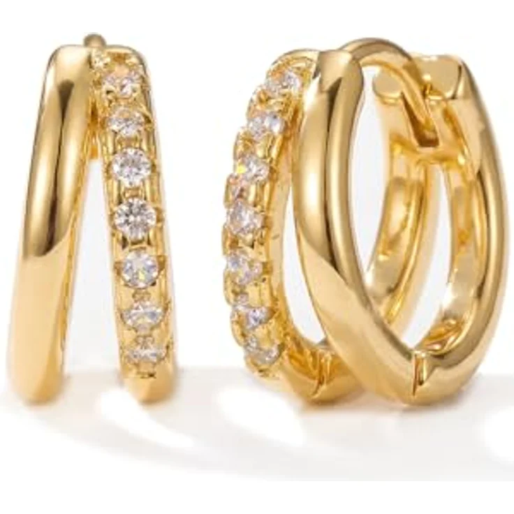 MUMREUES Huggie Creolen 14K vergoldet, hypoallergen mit Zirkonia, wasserfest, Damen Ohrringe – Bild 1
