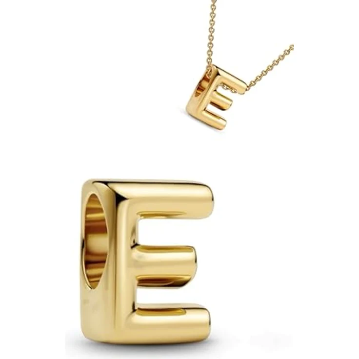 WEIMU Buchstaben Charms Gold Charms Anhänger aus 925 Silber, Stopper Charm für europäische Armbänder und Halsketten, geeignet für Frauen (Gold E) – Bild 1