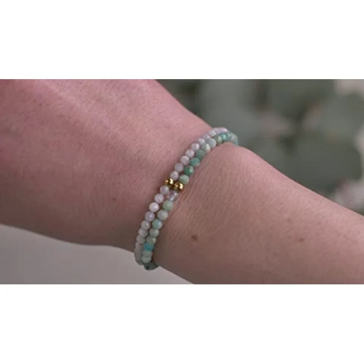 BERGERLIN Amazonit Armband, facettiertes Perlenarmband in Türkis mit vergoldetem Verschluss, Größe M-L – Bild 5