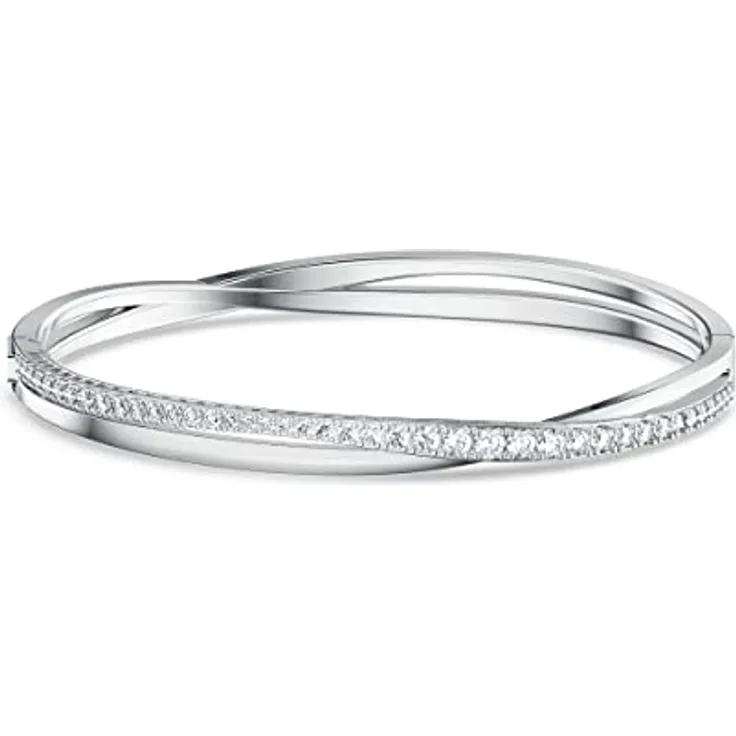 Swarovski Hyperbola Armreif, Weiss, Rhodiniert, trendiges Spiraldesign mit funkelnden Elementen