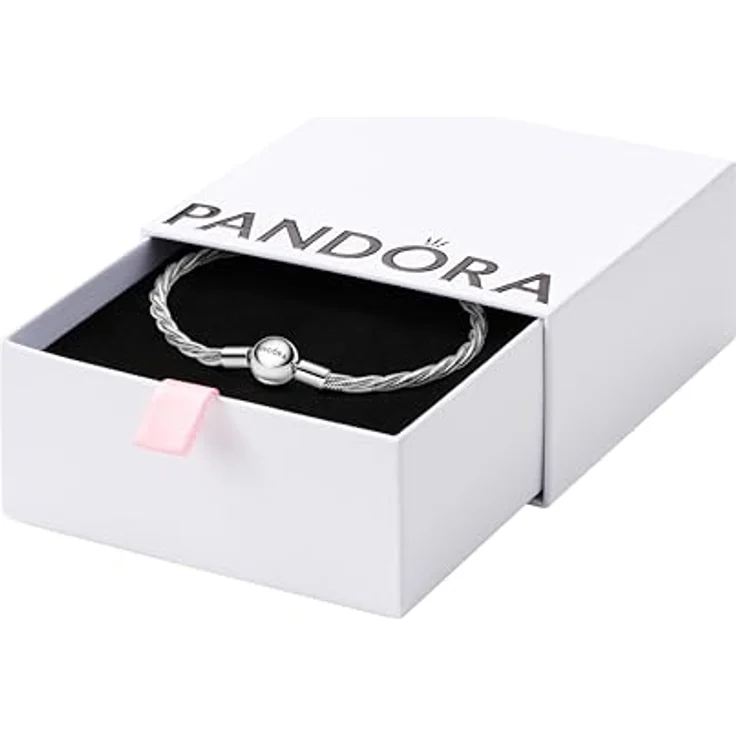 PANDORA Moments Runder Verschluss Gedrehtes Schlangen-Gliederarmband aus Sterling-Silber, Größe: 18 cm, kompatibel mit bis zu 18 Charms, 593757C00-18 – Bild 2
